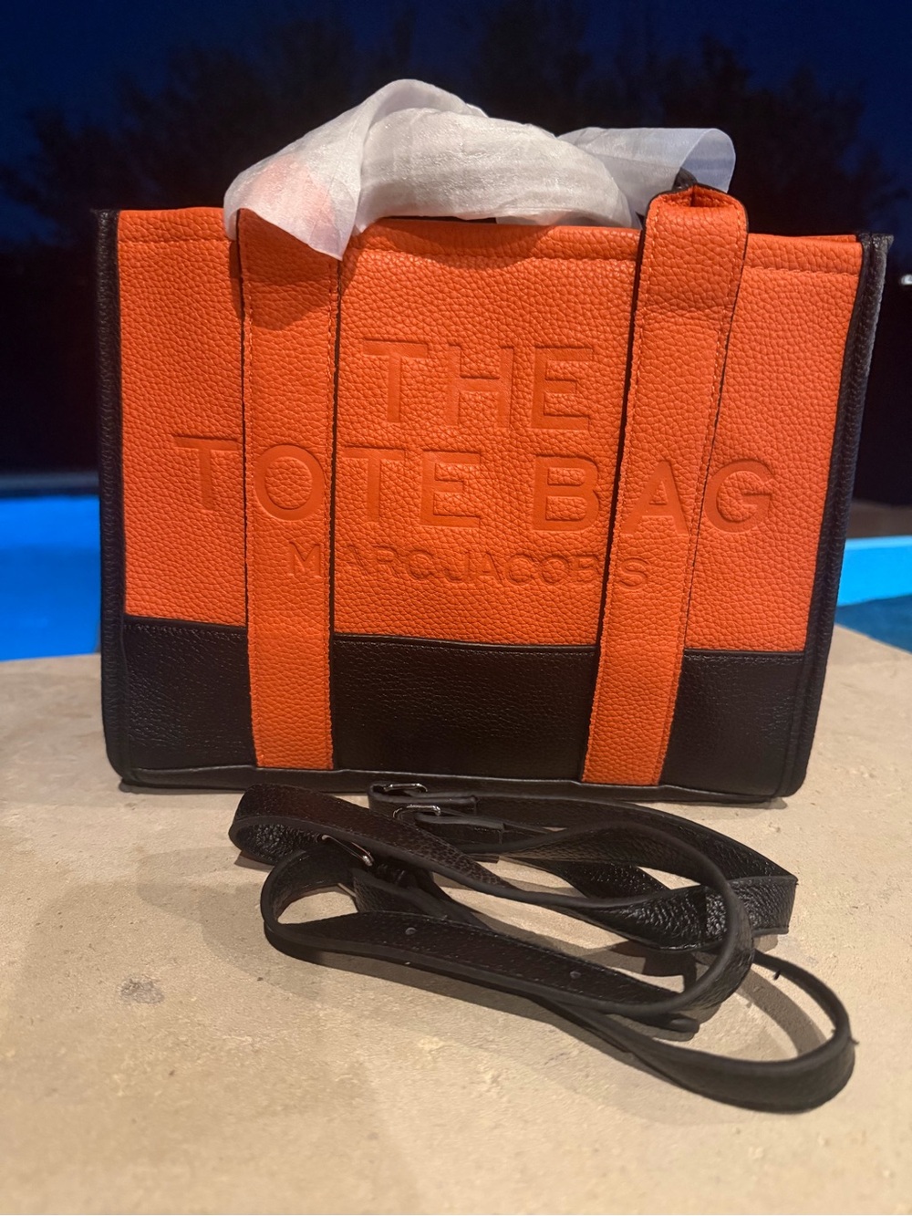 Marc Jacobs Orange and Black Embossed Color Block Leather Tote